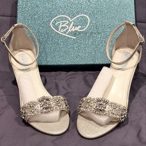 BETSEY JOHNSON SB-Taryn Silver ankle strap wedge.